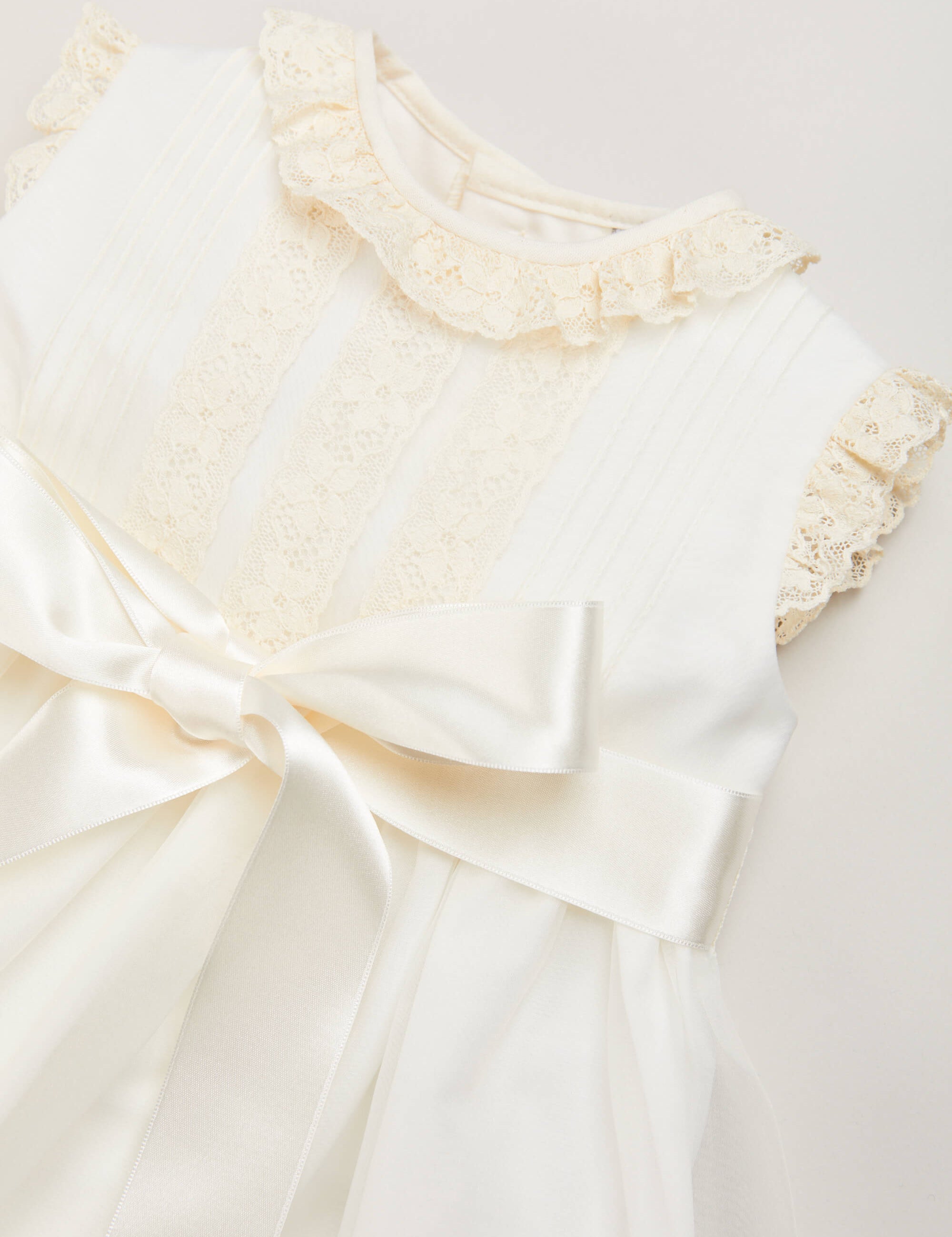 Lace Trim Fine Pleated Gown in Ivory (6-12mths) Dresses from Pepa London
