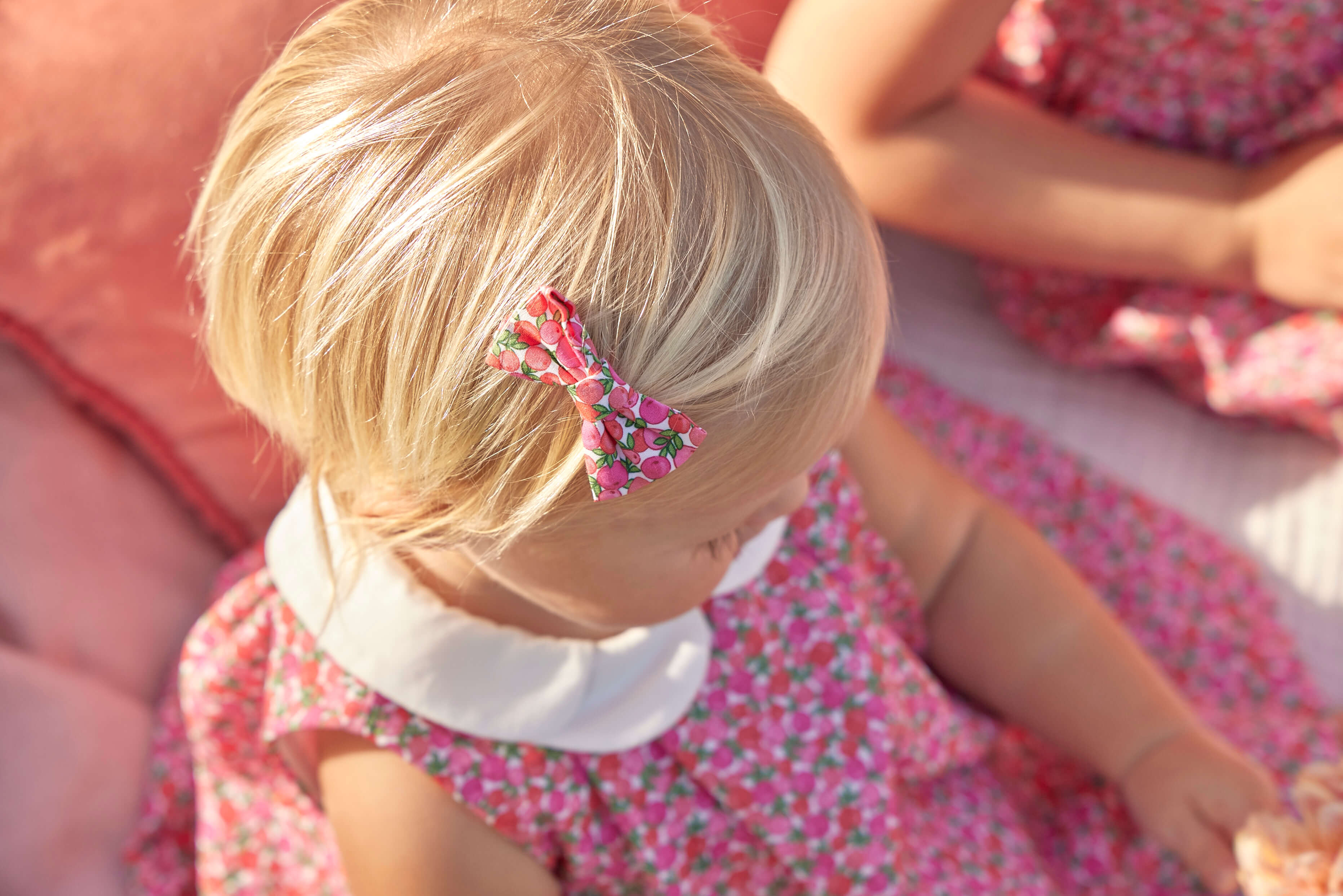 Annie Floral Print Small Bow Clip in Pink Hair Accessories from Pepa London