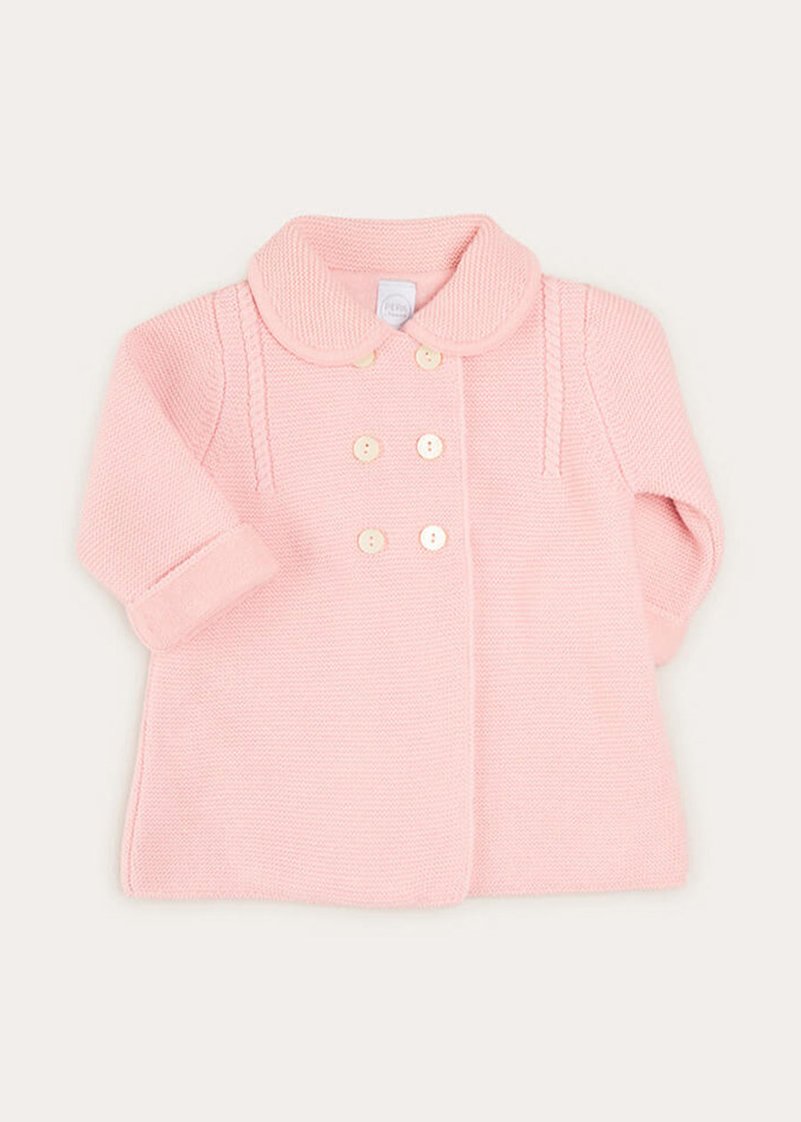 Knitted Double Breasted Coat In Pink (6mths-2yrs) COATS from Pepa London