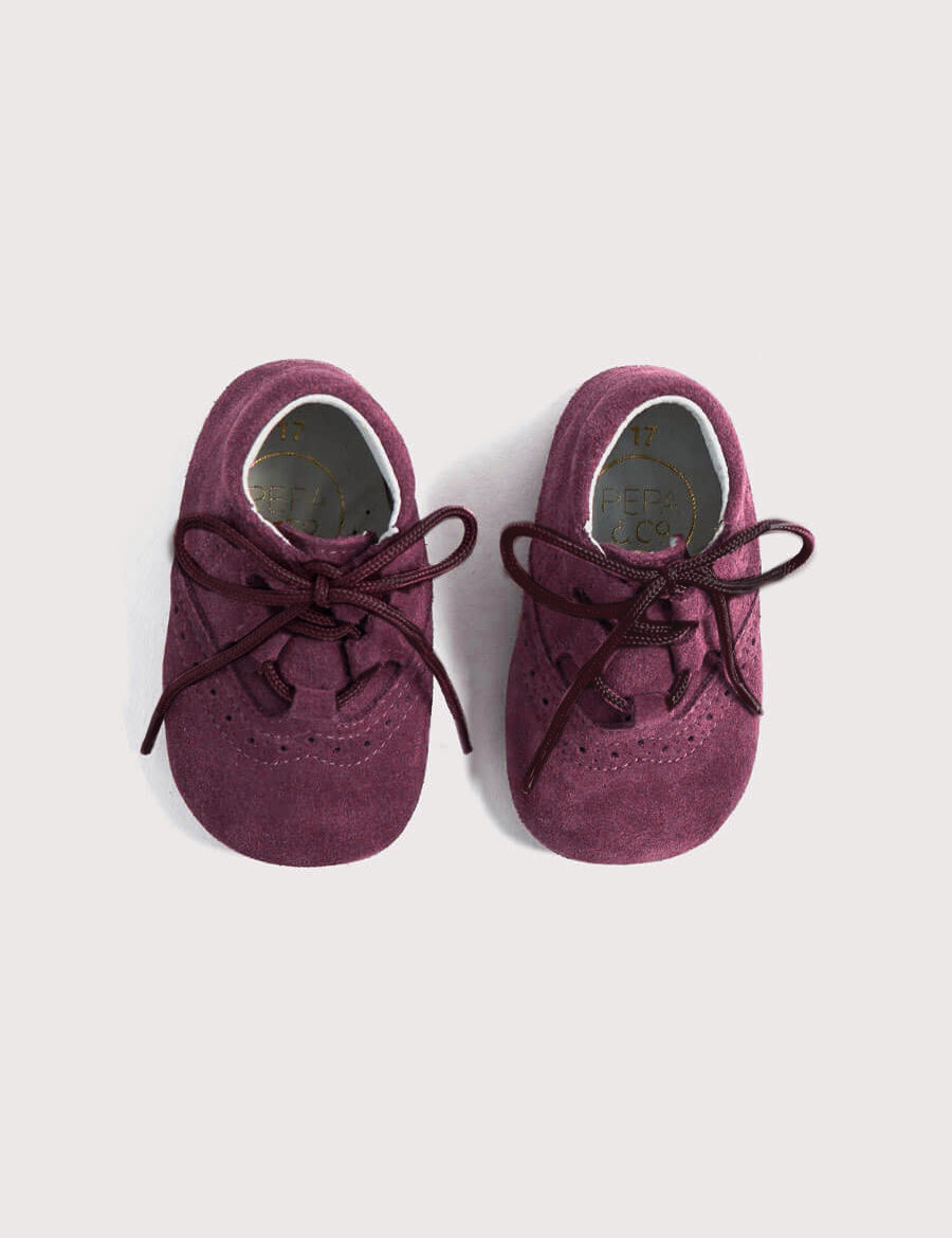 Suede Oxford Pram Booties in Burgundy (17-20EU) Shoes from Pepa London