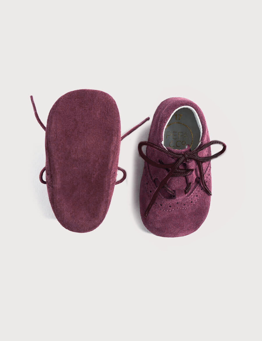 Suede Oxford Pram Booties in Burgundy (17-20EU) Shoes from Pepa London