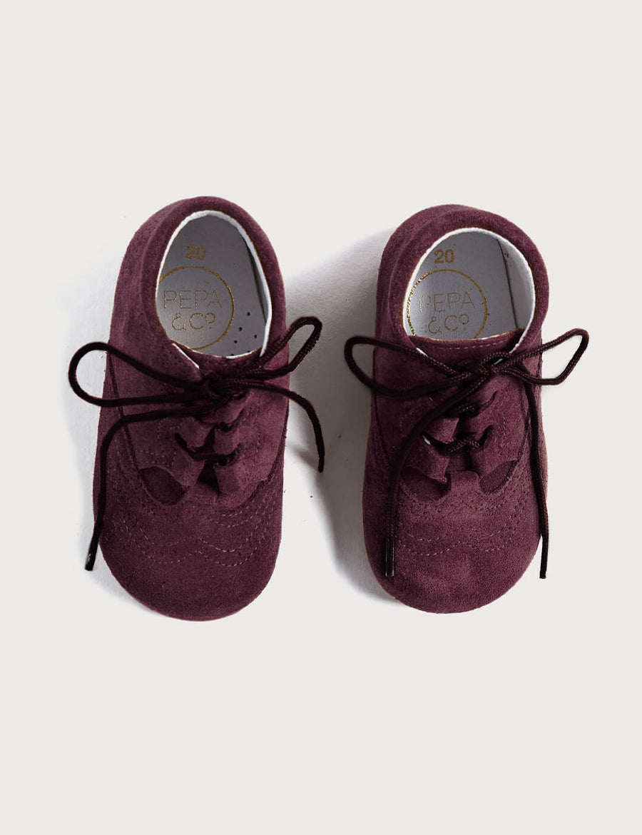 Suede Oxford Baby Booties in Burgundy (20-26EU) Shoes from Pepa London