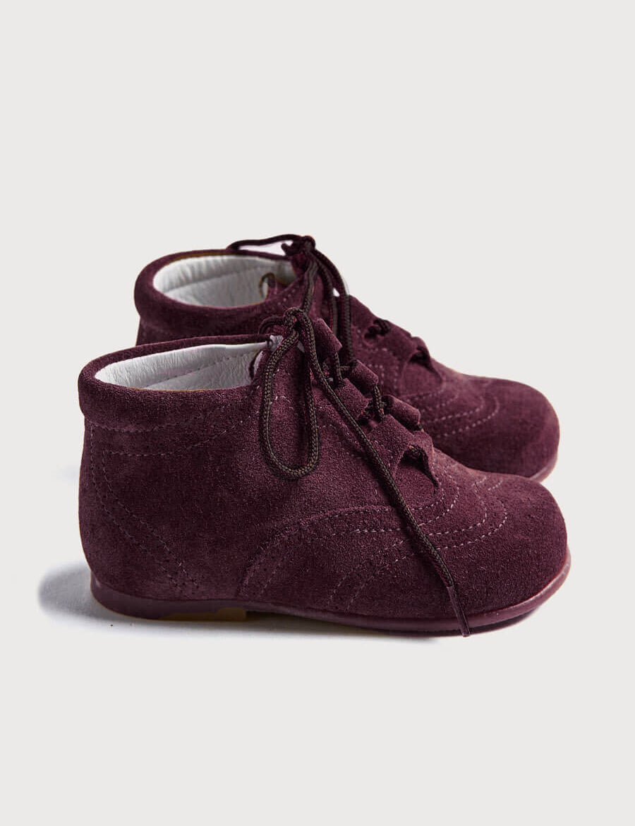 Suede Oxford Baby Booties in Burgundy (20-26EU) Shoes from Pepa London