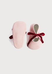 Suede Pink Baby Pram Shoes with Velvet Ribbon (17-20EU) Shoes  from Pepa London