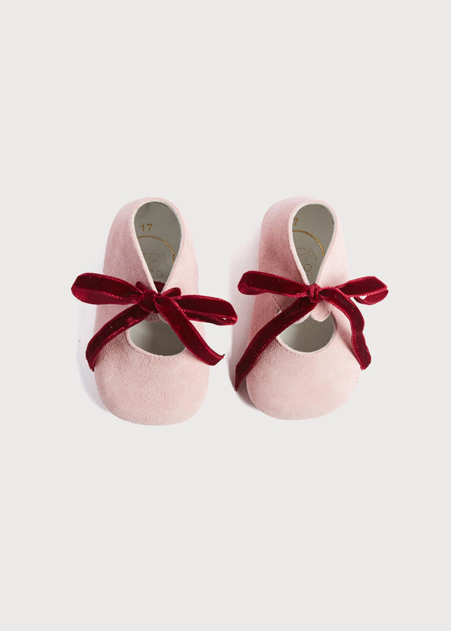 Suede Pink Baby Pram Shoes with Velvet Ribbon (17-20EU) Shoes from Pepa London