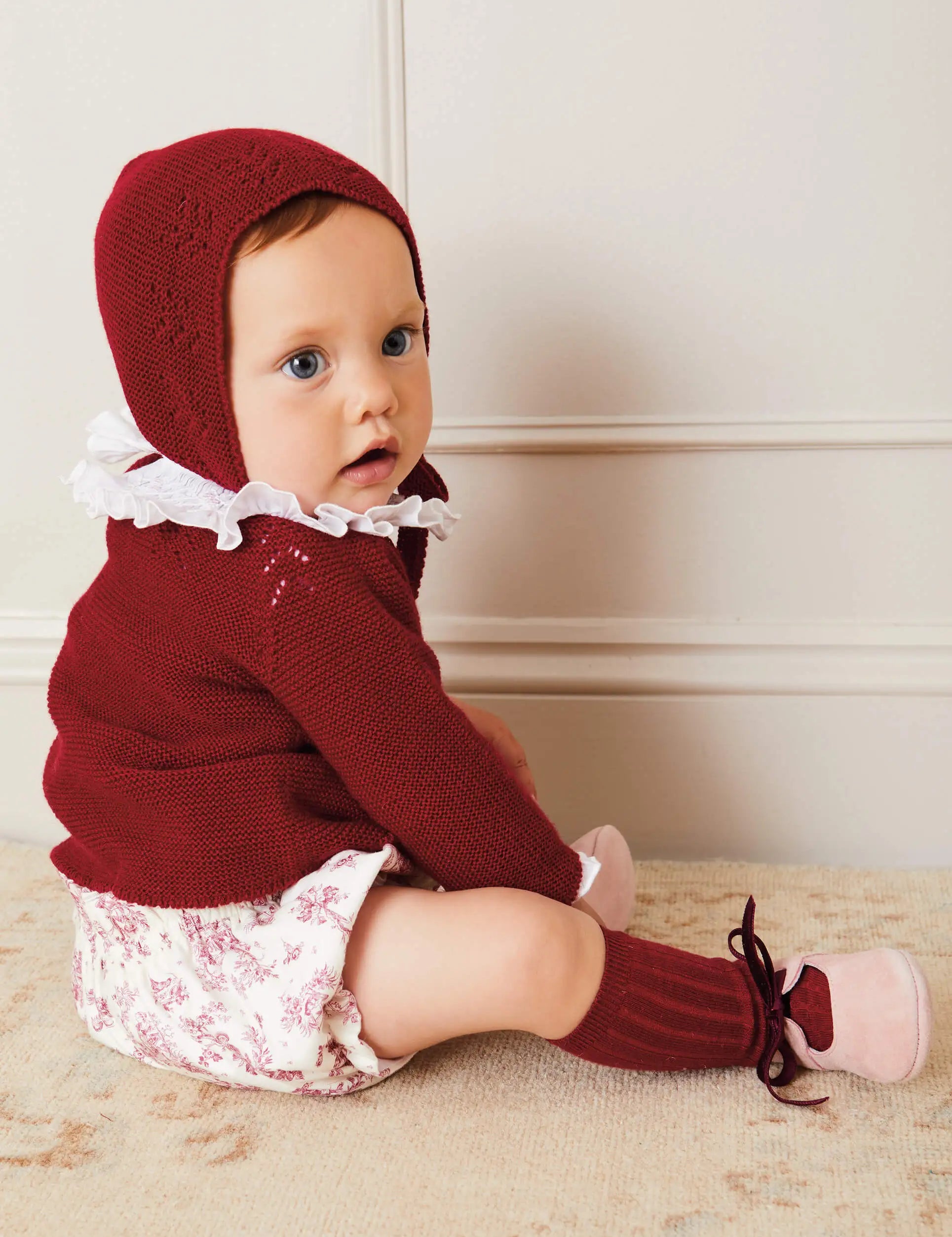 Burgundy Ribbed Knee-High Socks (0mths-10yrs) Socks from Pepa London