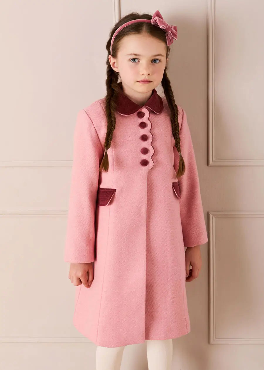 Single Breasted Scallop Detail Coat in Pink (2-10yrs) Coats from Pepa London