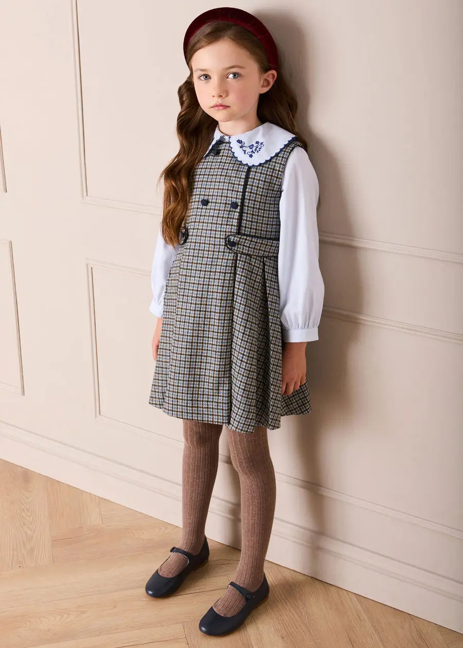 Clermont Houndstooth Jacquard Pinafore Dress in Blue | Pepa London Clermont Houndstooth Jacquard Pinafore Dress in Blue | Pepa London