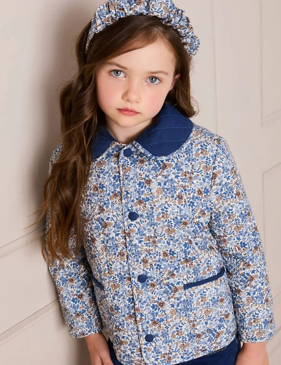 Beatrice Floral Scrunchie Hairband in Blue (OS) Hair Accessories from Pepa London