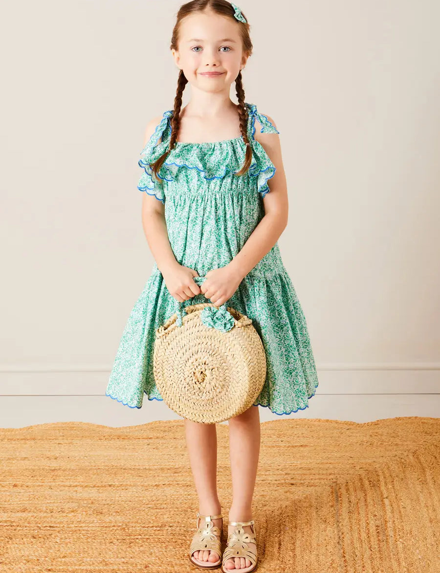 Adelaide Floral Detail Raffia Bag in Green ACCESSORIES from Pepa London