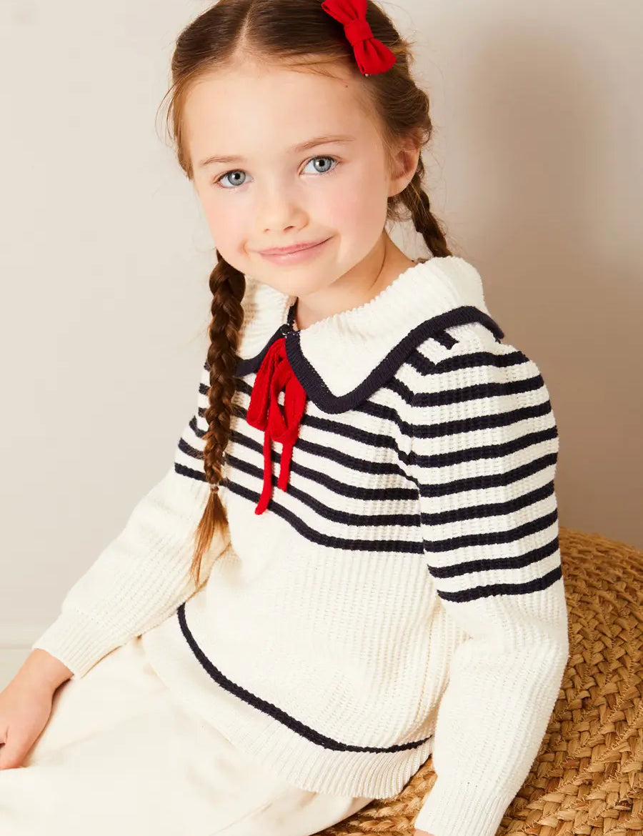 Mariner Collar Bold Stripe Jumper in White (2-10yrs) Knitwear from Pepa London