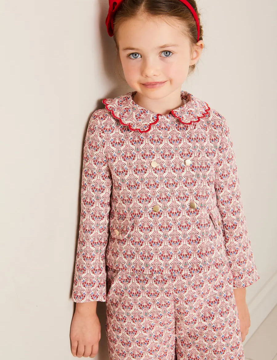 Iris Jacquard Statement Collar Jacket in Red (4-12yrs) COATS from Pepa London