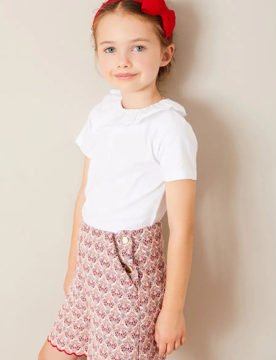 Iris Jacquard Button Detail Shorts in Red (4-12yrs) SHORTS from Pepa London