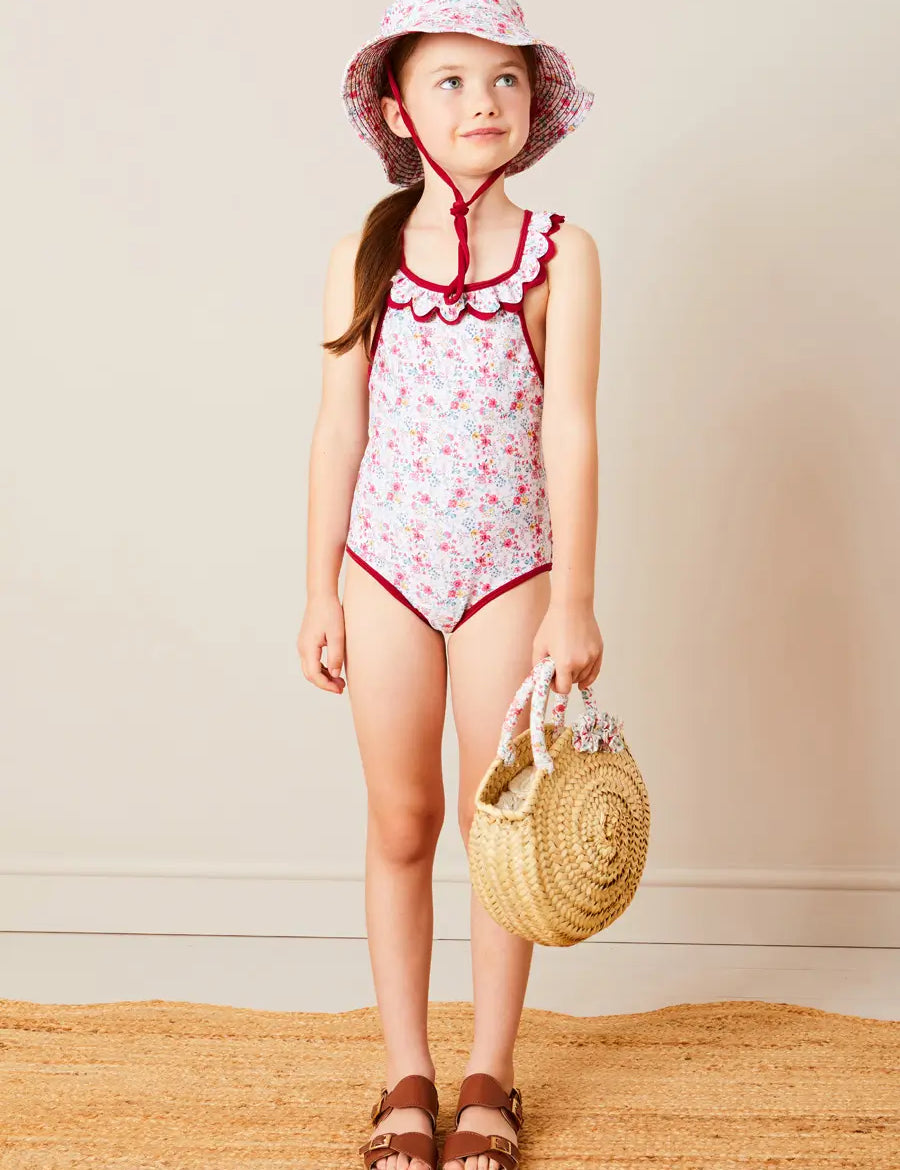 Louisa Floral Detail Raffia Bag in Coral ACCESSORIES from Pepa London