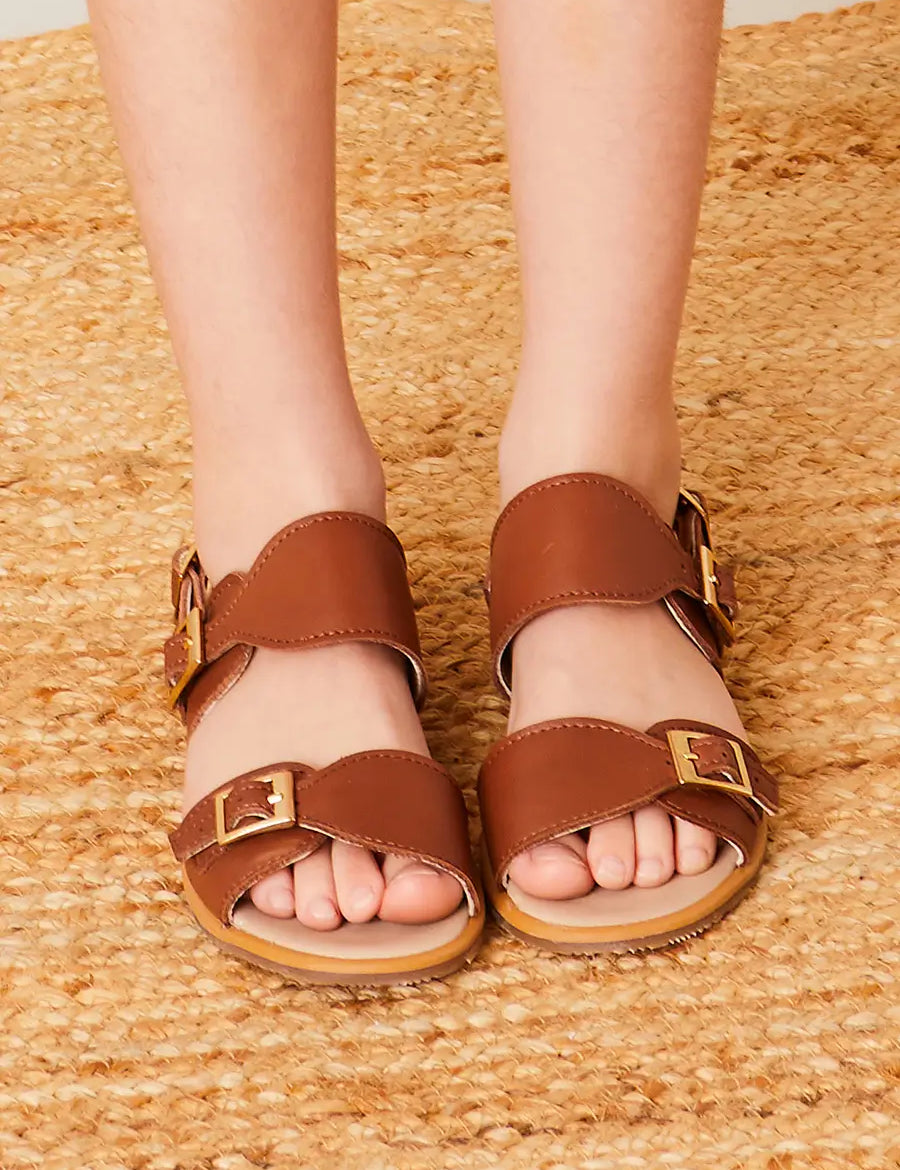 Leather Buckle Detail Sandals in Camel (24-34EU) Shoes from Pepa London