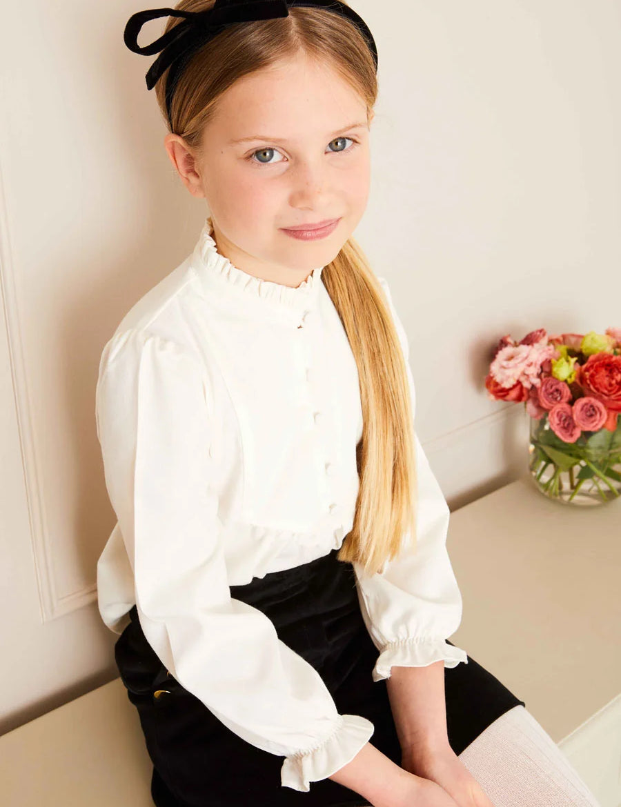Mao Collar Romantic Blouse in White (18mths-10yrs) Blouses from Pepa London
