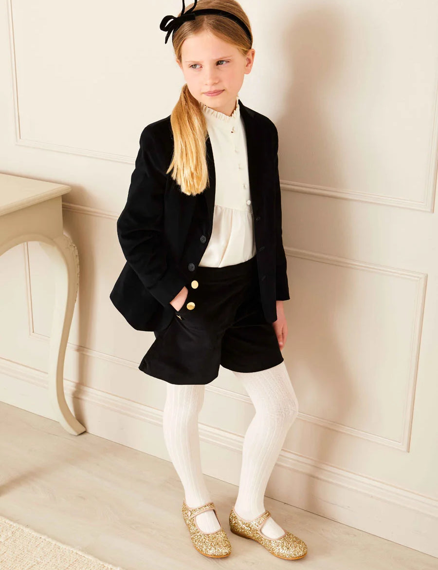 Velvet Gold Button Shorts in Black (4-10yrs) Shorts from Pepa London