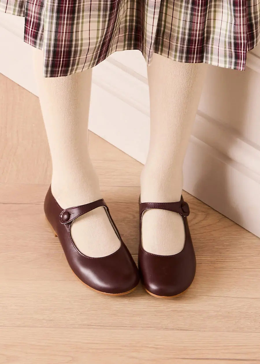 Leather Mary Jane Shoes in Burgundy (24-34EU)