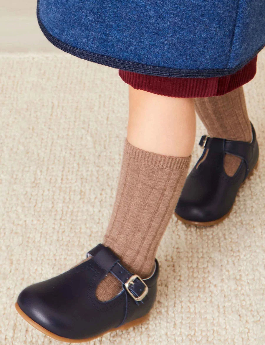 Leather T Bar Baby Shoes in Navy (20-26EU) Shoes from Pepa London