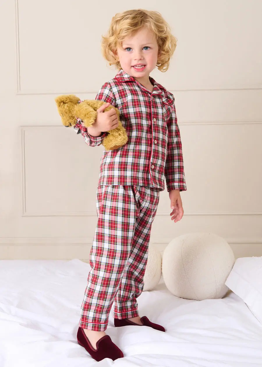 Francis Tartan Pyjamas in Red (18mths-10yrs) Nightwear from Pepa London