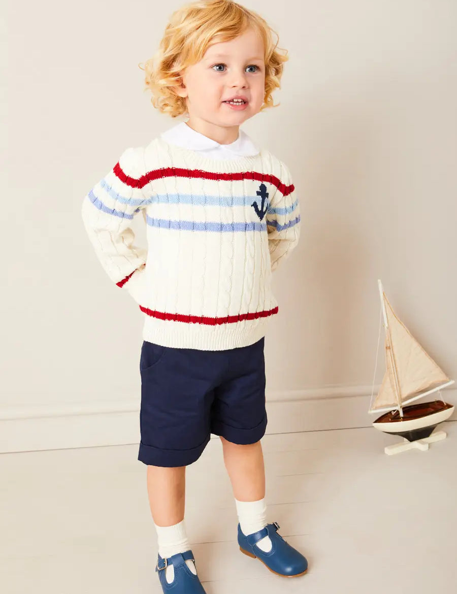 Anchor Motif Cable Detail Jumper in Beige (2-10yrs) KNITWEAR from Pepa London