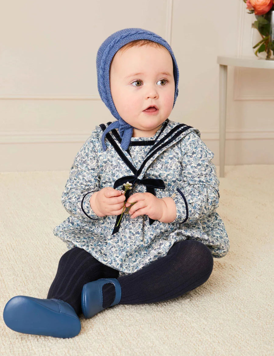 Evelyn Floral Mariner Romper in Blue (6mths-2yrs) Rompers from Pepa London