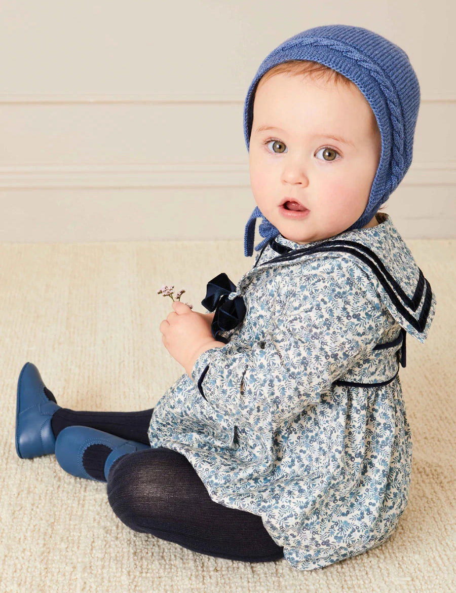 Cable Detail Knitted Bonnet In Blue (S-L) KNITTED ACCESSORIES from Pepa London