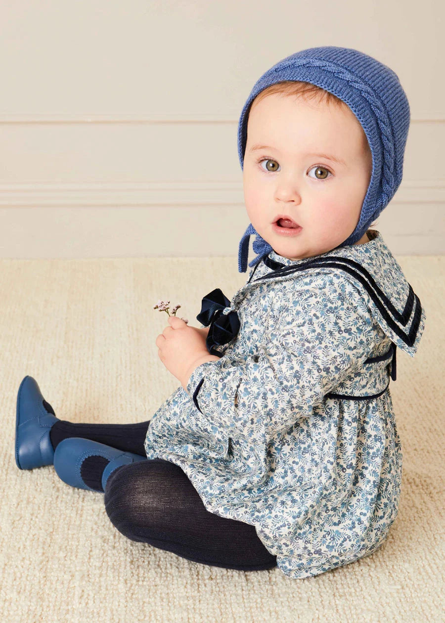 Cable Detail Knitted Bonnet In Blue (S-L) KNITTED ACCESSORIES from Pepa London