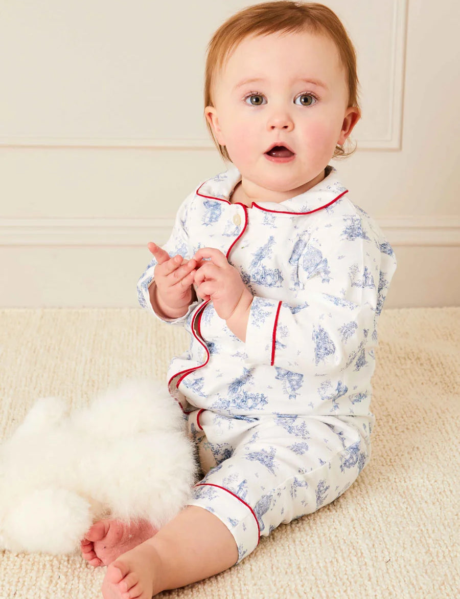 Toile Ruffle Collar Nightwear in Blue (6mths-3yrs) Nightwear from Pepa London