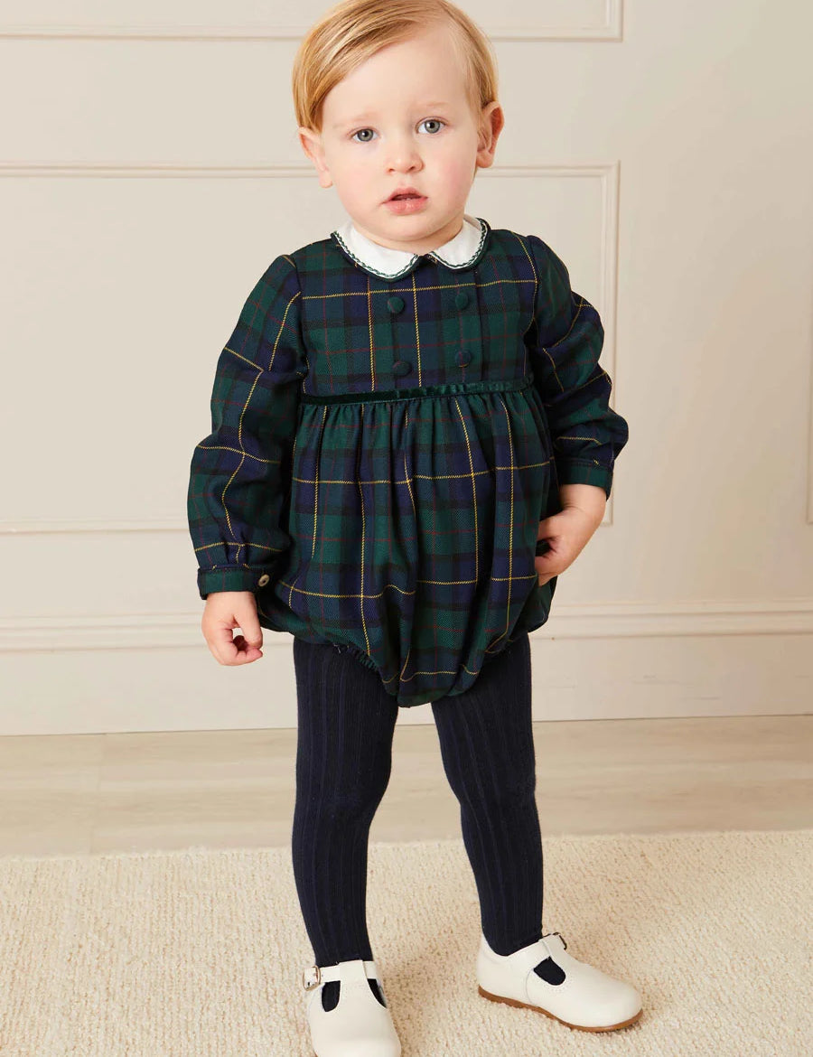 Windsor Tartan Smocked Romper in Green (6mths-2yrs) Rompers from Pepa London