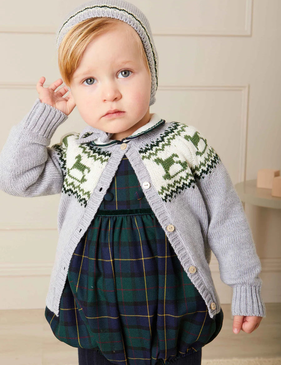 Rocking Horse Intarsia Cardigan in Grey (6mths-3yrs) Knitwear from Pepa London