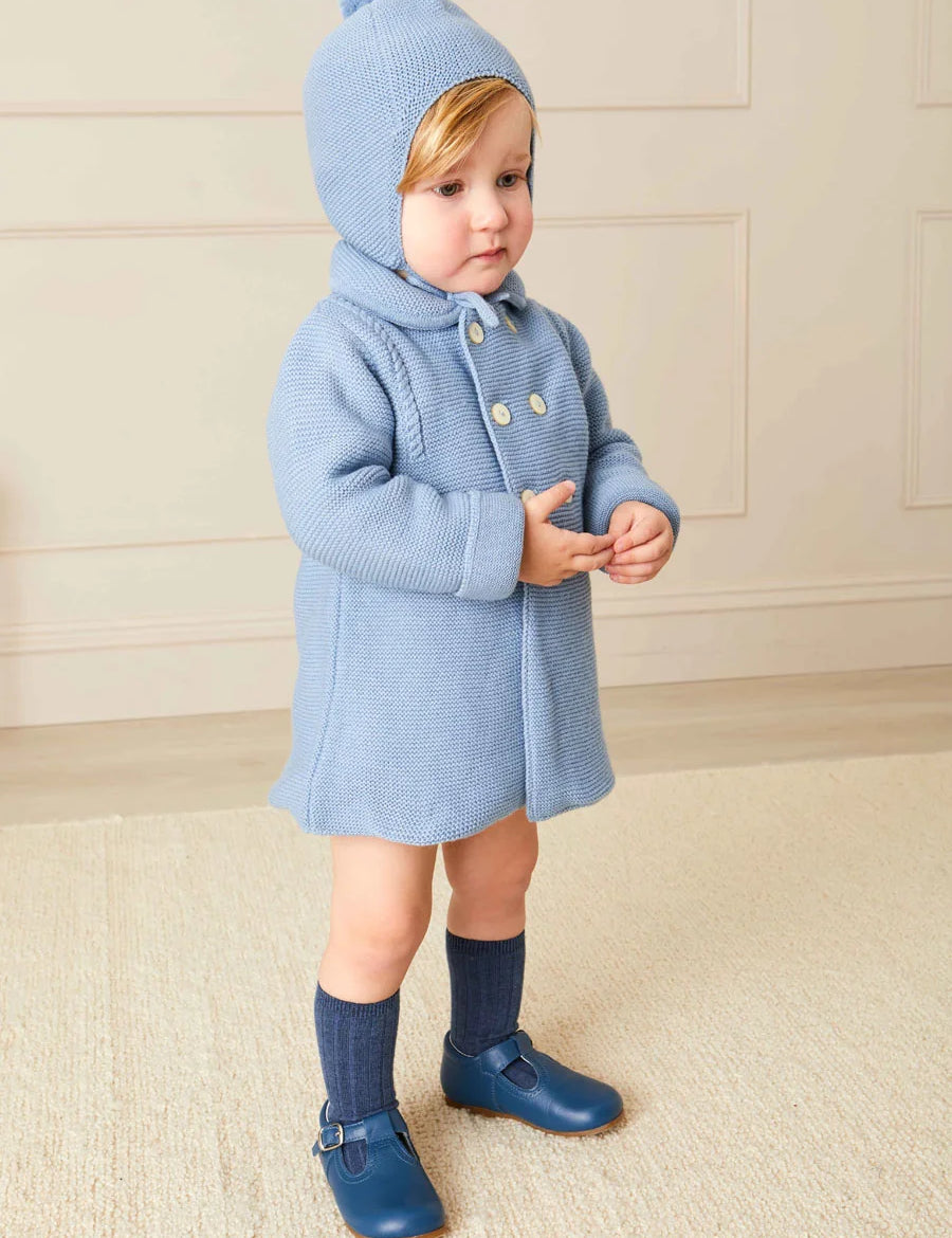 Merino Wool Pom Pom Hat In Blue (S-L) KNITWWEAR from Pepa London
