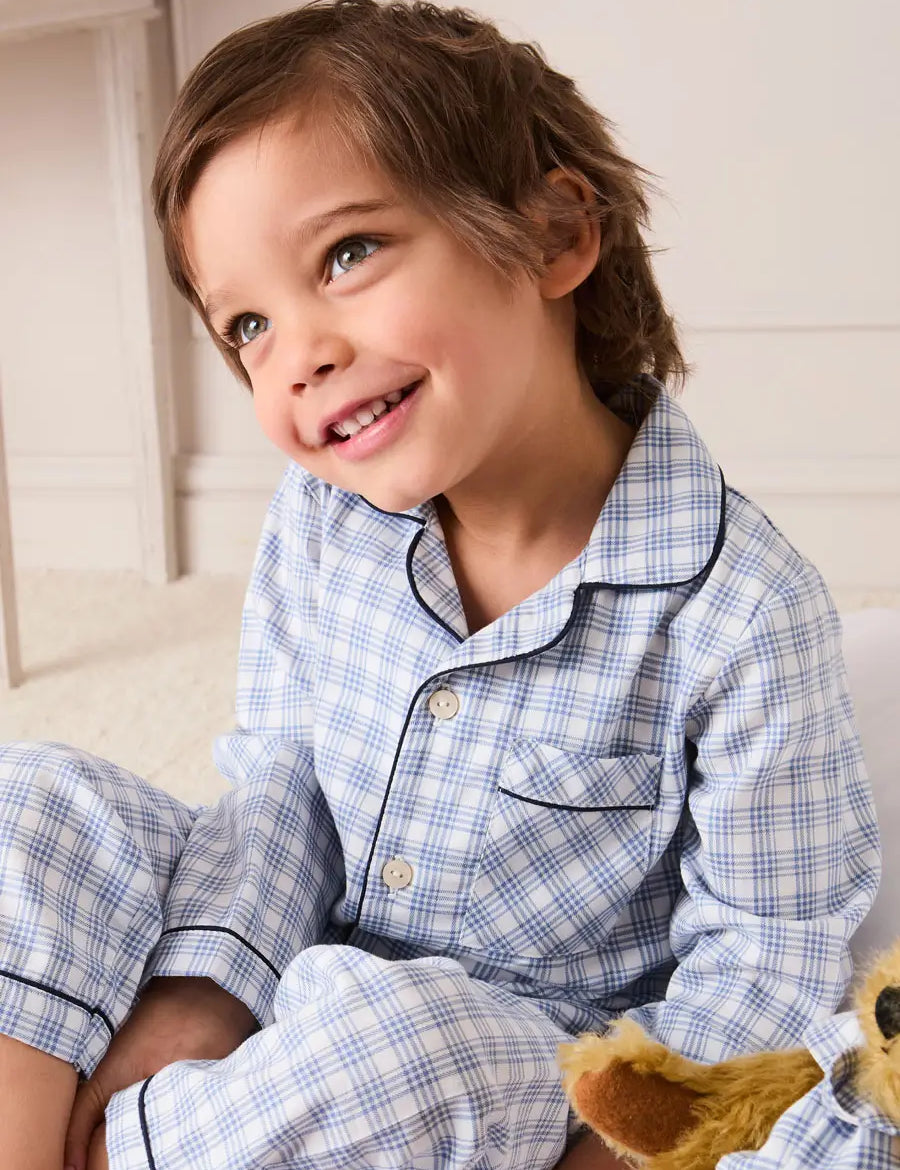 Wilfred Check Pyjamas in Blue (18mths-10yrs) Nightwear from Pepa London