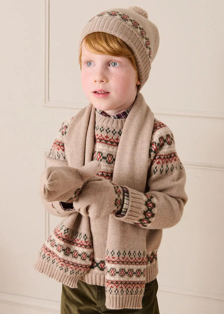 Fair Isle Jacquard Jumper in Camel (3-10yrs) Knitwear from Pepa London