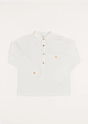 Linen Mao Collar Long Sleeve Shirt in White (12mths-10yrs) Shirts from Pepa London