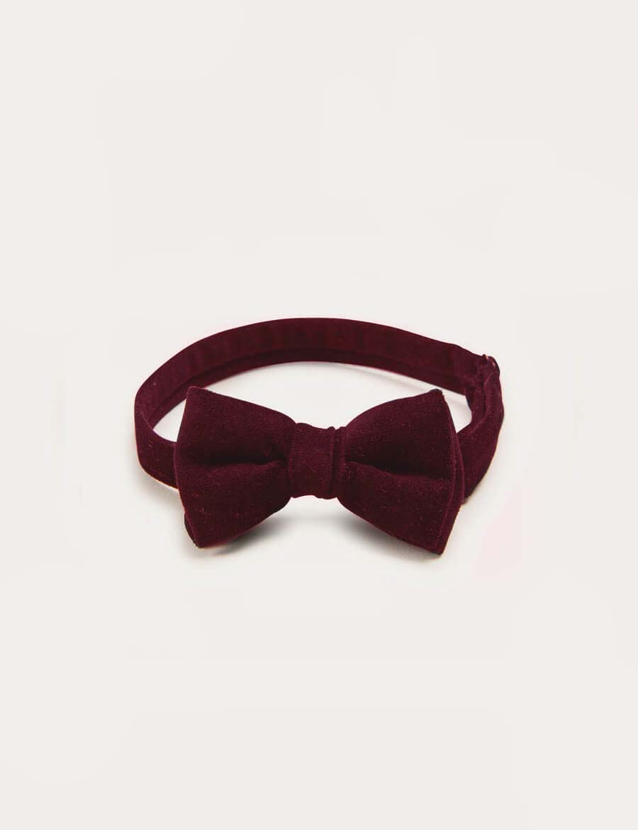 Velvet Bow Tie In Burgundy Hair Accessories from Pepa London