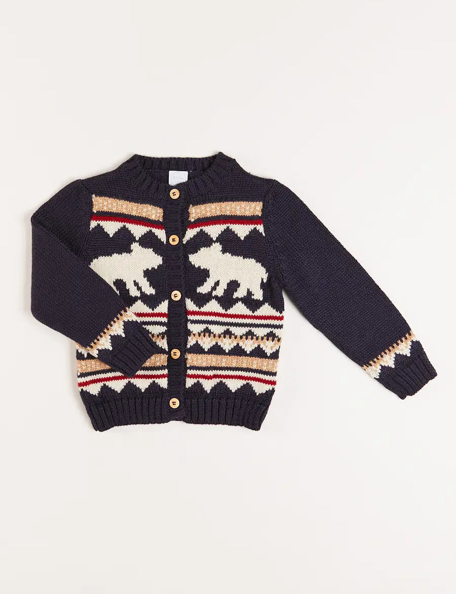 Bear Intarsia Cardigan in Navy (6mths-3yrs) Knitwear from Pepa London