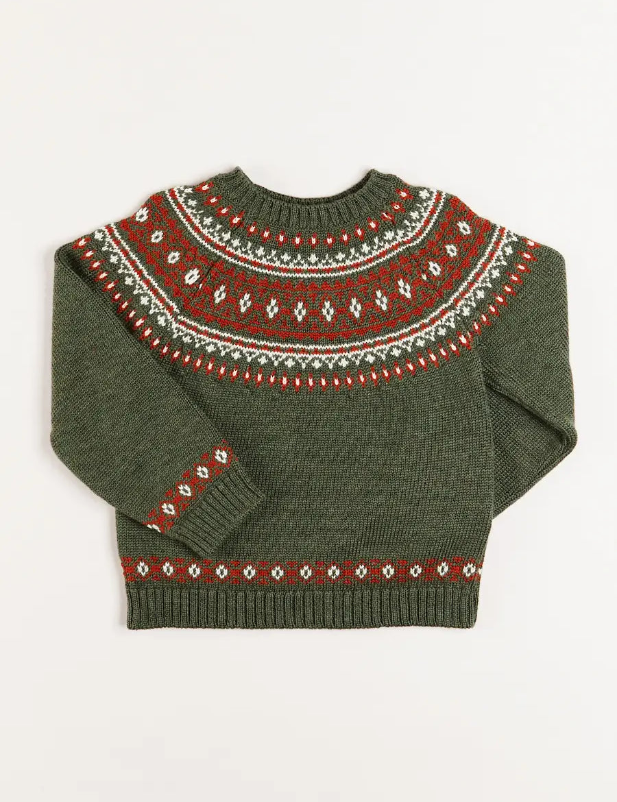 Fair Isle Merino Wool Jumper in Green (4-10yrs) Knitwear from Pepa London