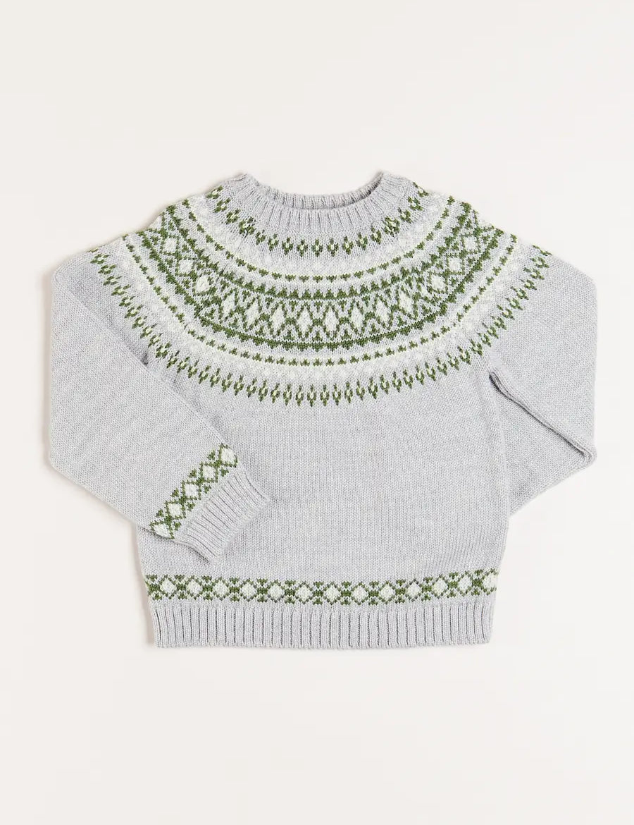 Fair Isle Merino Wool Jumper in Grey (4-10yrs) Knitwear from Pepa London