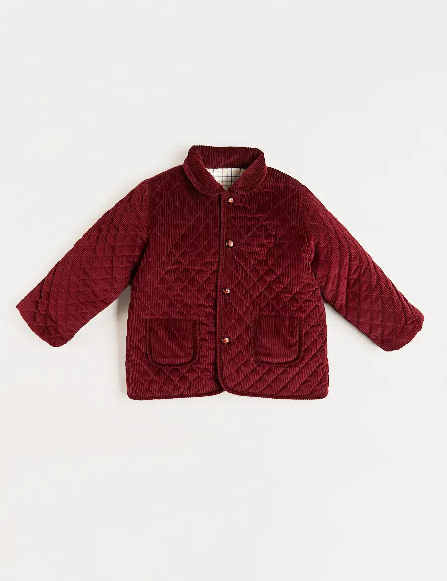 Corduroy Quilted Jacket in Burgundy (4-10yrs) Coats from Pepa London