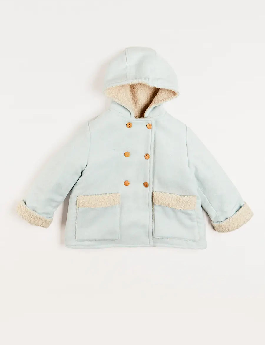 Herringbone Fluffy Lined Coat in Blue (6mths-2yrs) Coats from Pepa London