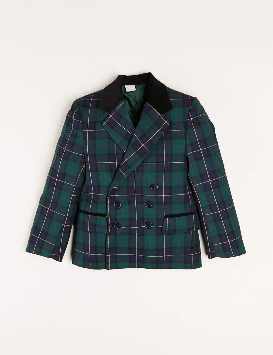 Windsor Tartan Double Breasted Blazer in Green (4-10yrs) Coats from Pepa London