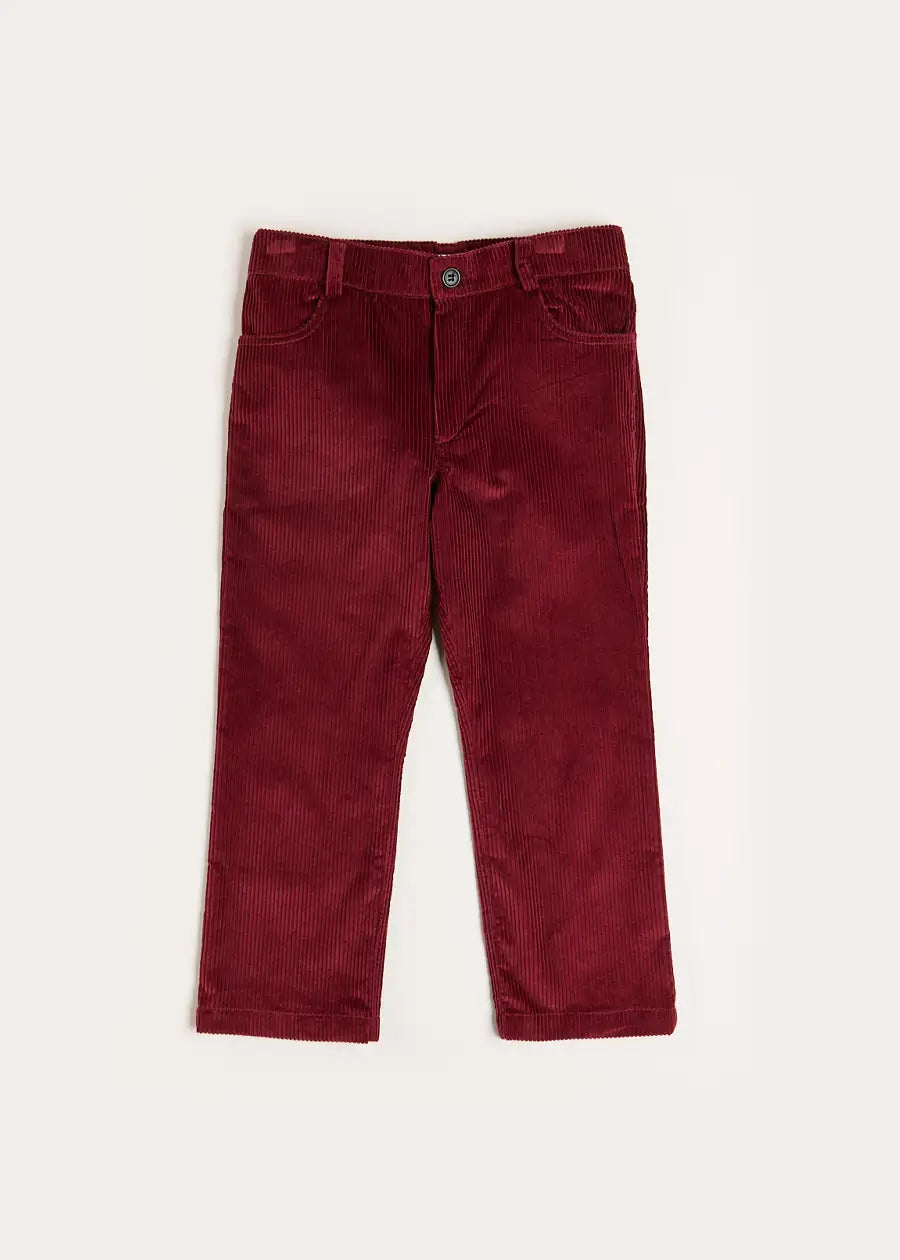 Corduroy Five Pocket Trousers in Burgundy (4-10yrs) Trousers from Pepa London