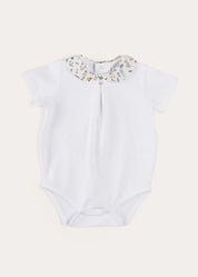 Ellis Short Sleeve Bodysuit with Printed Collar Made with Liberty Fabric (1m-2yrs) TOPS & BODYSUITS from Pepa London