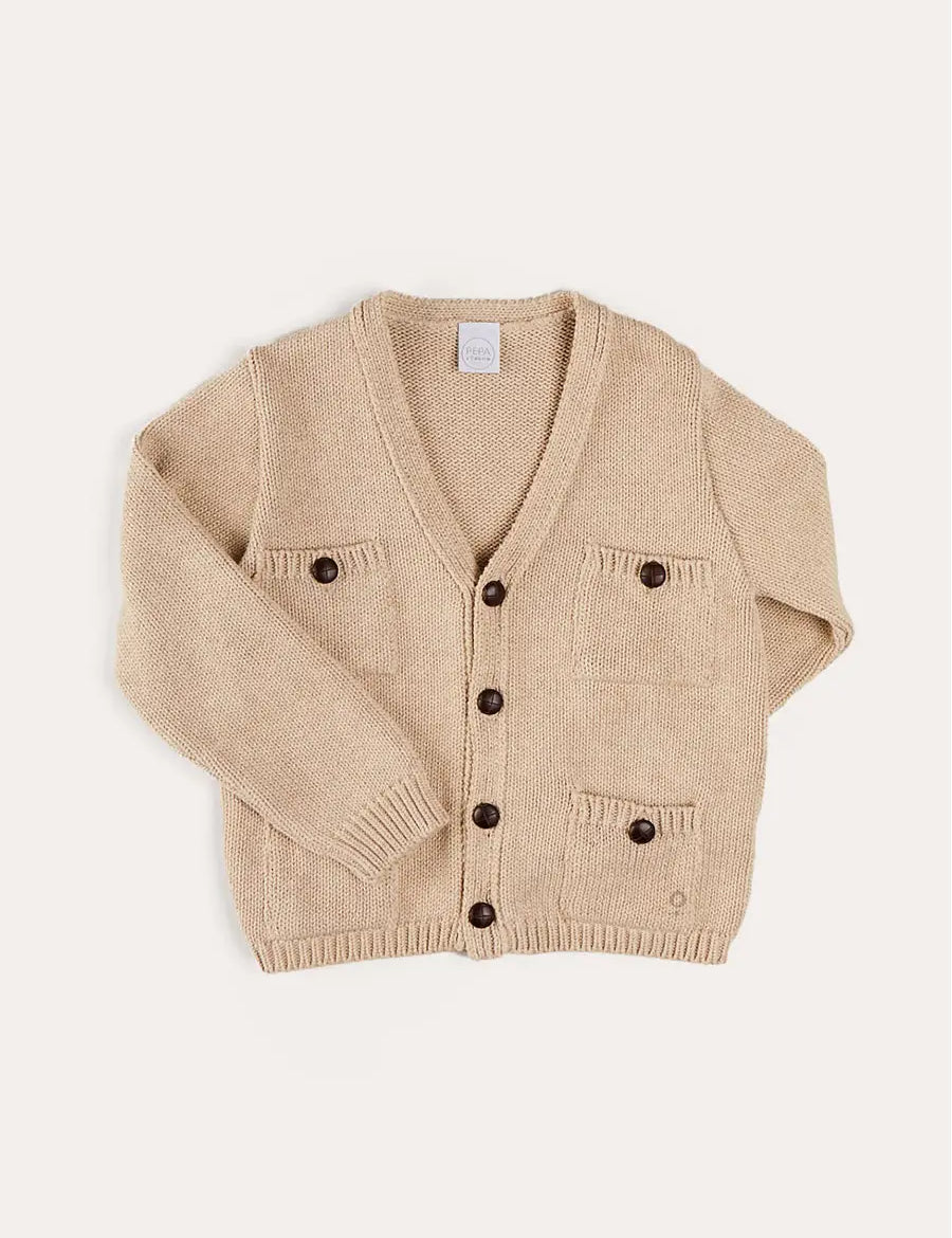 Safari Button Detail Cardigan in Camel (4-10yrs) KNITWEAR from Pepa London