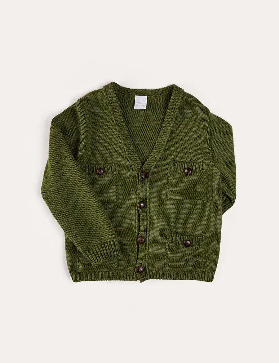 Safari Button Detail Cardigan in Green (4-10yrs) KNITWEAR from Pepa London