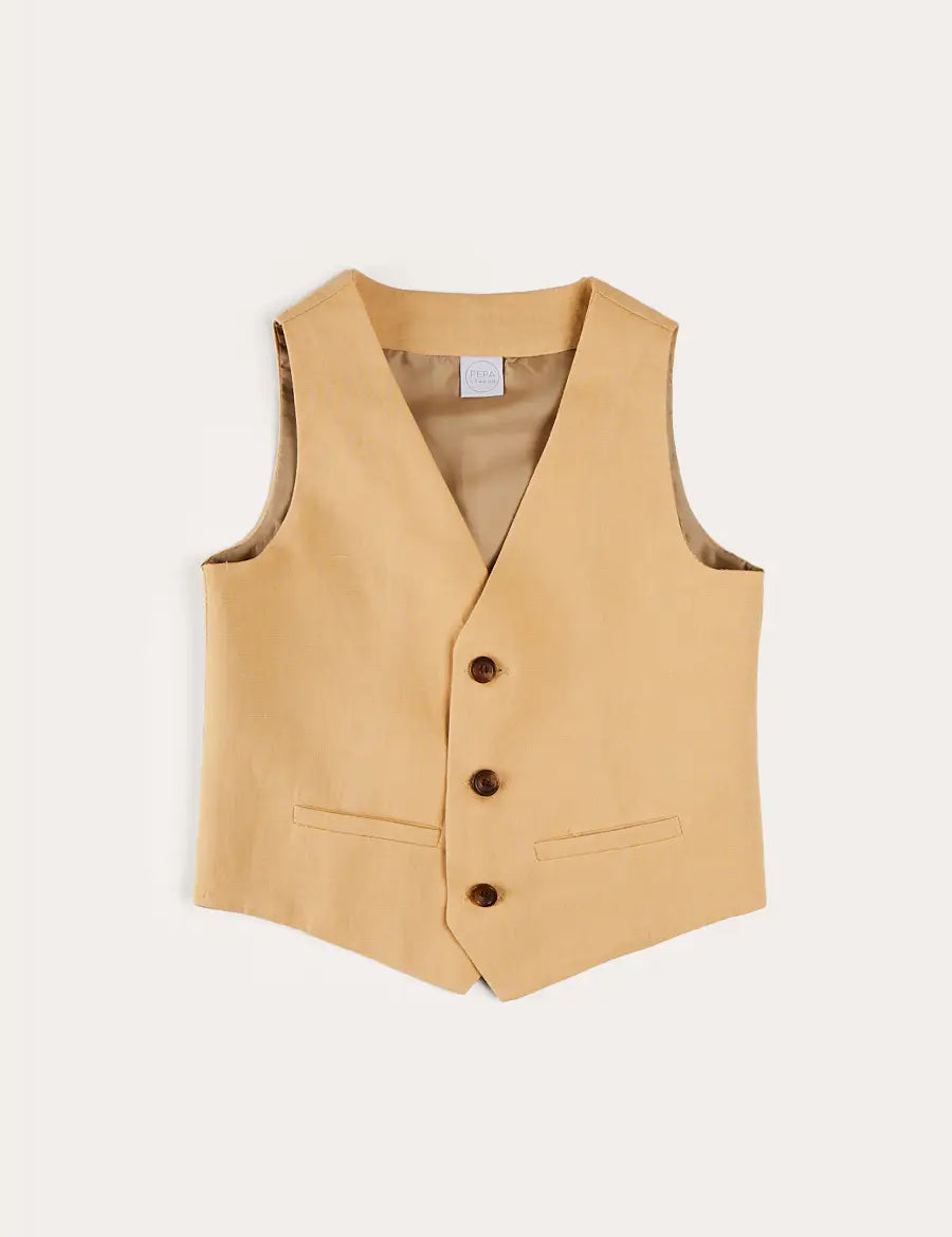 Plain Light Linen Vest in Beige (4-10yrs) TOPS & BODYSUITS from Pepa London