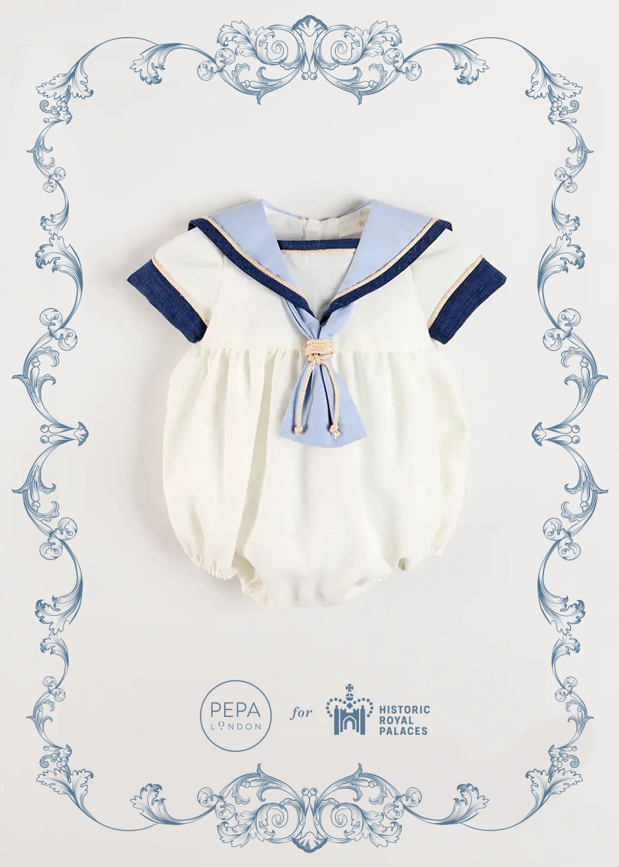 The Royal Mariner Romper in White (6mths-3yrs) Rompers from Pepa London