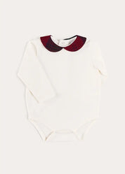 Grovesnor Tartan Collar Long Sleeve Bodysuit in Red (1mth-3yrs) Tops & Bodysuits from Pepa London