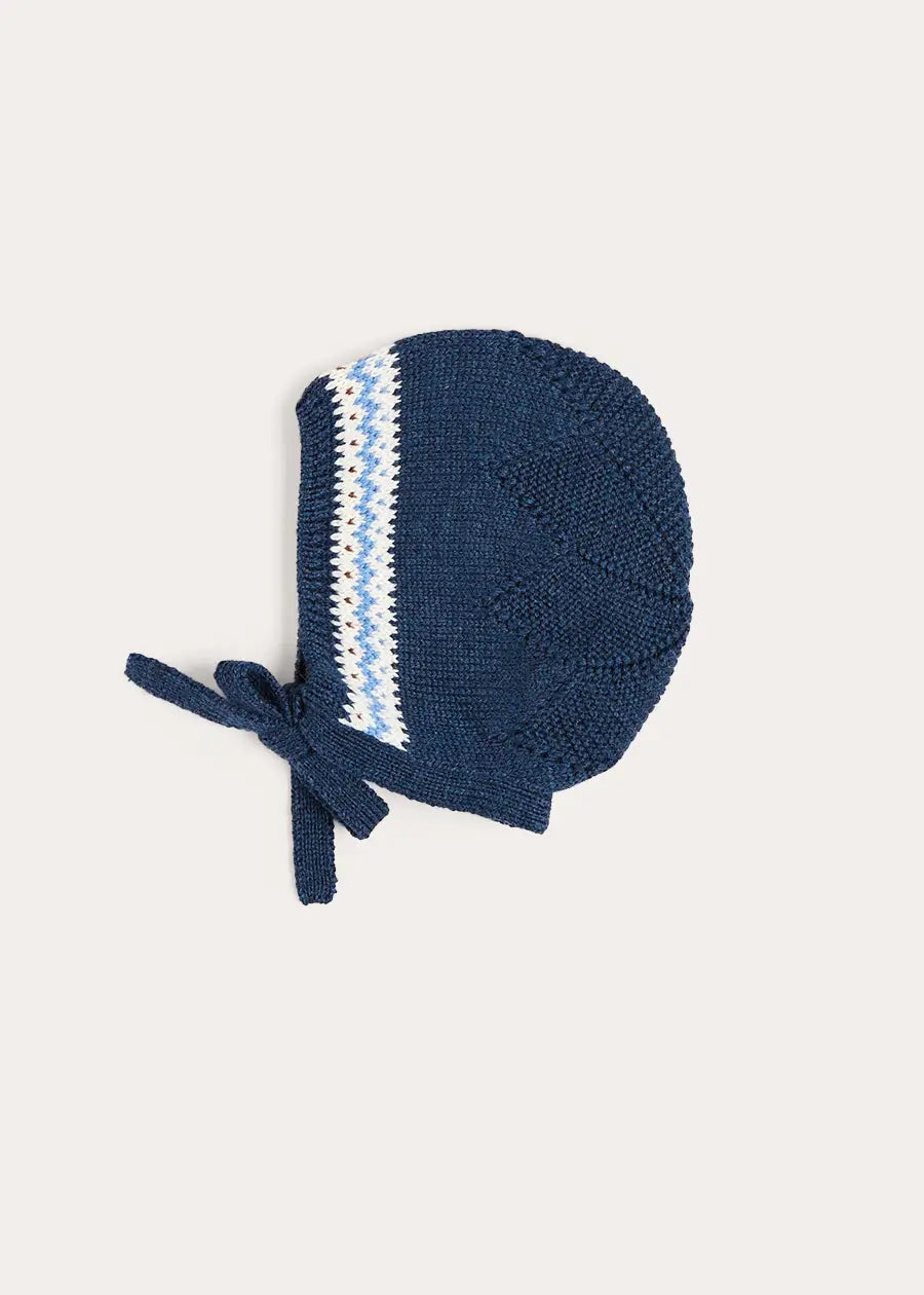 Fair Isle Jaquard Knit Bonnet in Navy (S-L) Bonnets from Pepa London